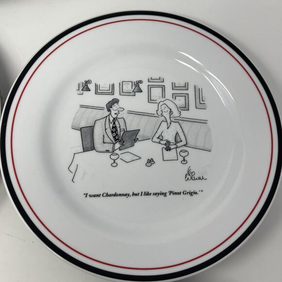 The New Yorker Cheese Plates Restoration Hardware Set of 6 Cartoon Salad Wine - Picture 7 of 16